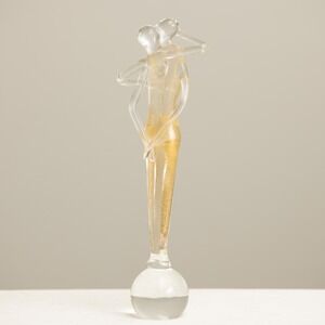Murano Style Glass Art Romantic Embracing Couple Sculpture Modern Abstract Gold